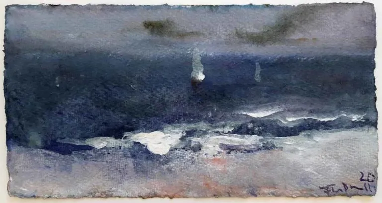 Klaus Fußmann Segler auf der Ostsee, 2020 Gouache 15 x 31 cm Unikat