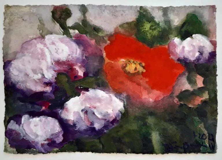 Klaus Fußmann Mohn und Pfingstrosen, 2021 Gouache 28 x 38,5 cm Unikat