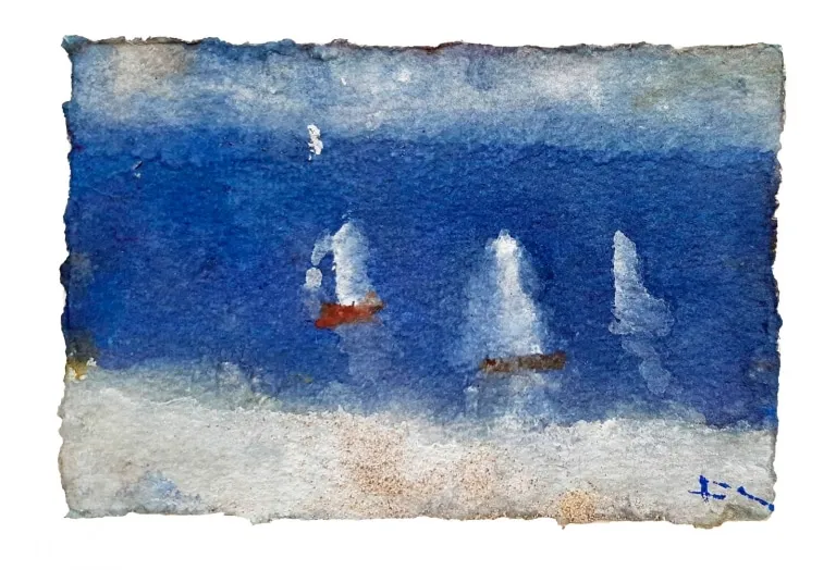 Klaus Fußmann Segelboote auf der Ostsee Gouache 10 x 15 cm Unikat