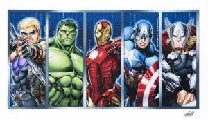 Marvel Studio signed by Stan Lee Champions Fine Art Print/Papier ca. 38 x 72,4 cm Auflage 295 Exemplare