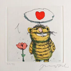 Janosch Tiger mit Herz Farbradierung nummeriert und signiert