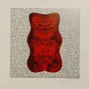 SAXA Der Goldbär rot 20x20 cm Kunstdruck signiert und datiert