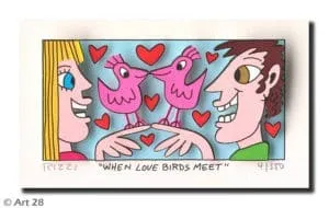 James Rizzi When love birds meet mit Passepartout drucksigniert, Auflage 350 Ex. 24 x 30 cm