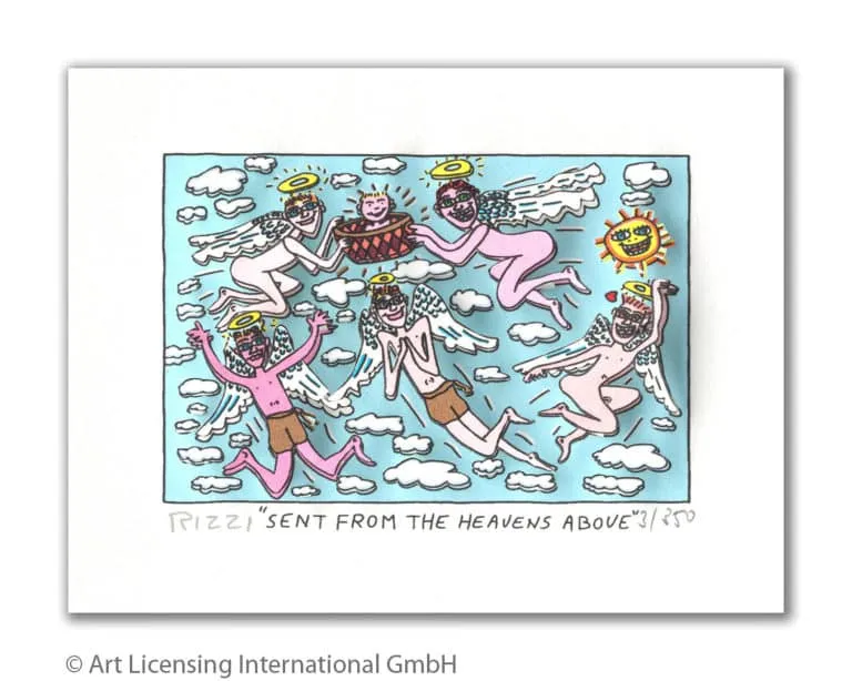 James Rizzi Sent from the heavens above mit Passepartout drucksigniert, Auflage 350 Ex. 20 x 24 cm