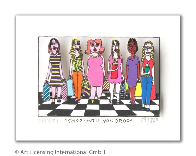 James Rizzi Shop until you drop mit Passepartout drucksigniert Auflage 350 Ex. 20 x 24 cm