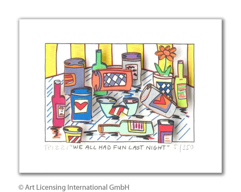 James Rizzi We all had fun last night mit Passepartout drucksigniert Auflage 350 Ex. 20 x 24 cm