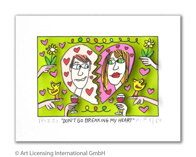 James Rizzi Don´t go breaking my heart mit Passepartout drucksigniert Auflage 350 Ex. 20 x 24 cm