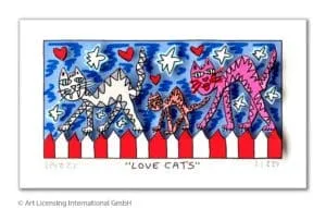 James Rizzi Love Cats mit Passepartout Auflage 350 Ex. drucksigniert 24 x 30 cm