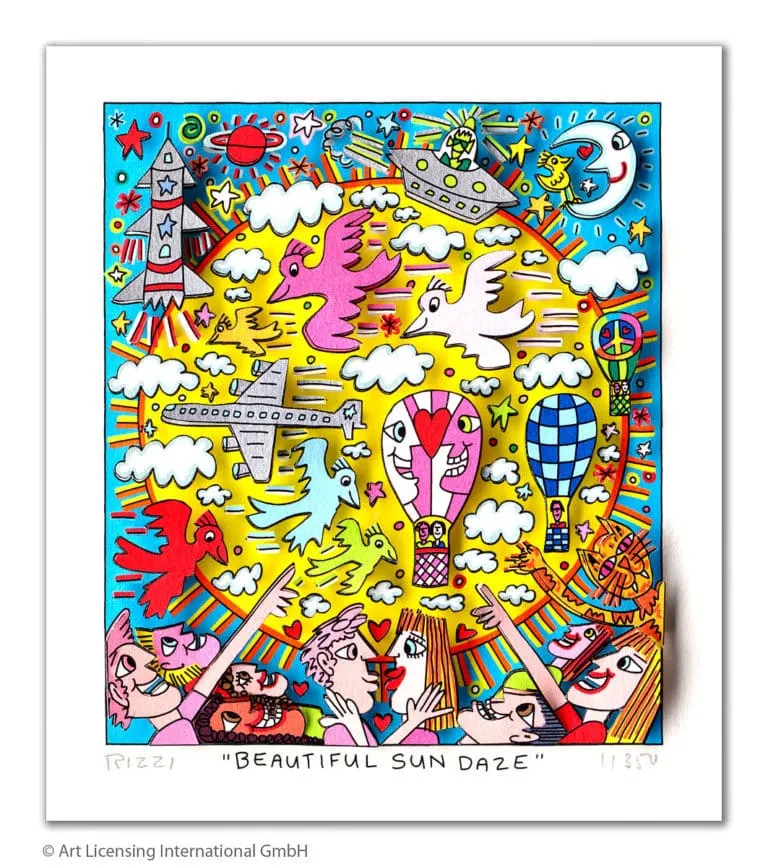 James Rizzi Beautiful Sun Daze mit Passepartout Auflage 350 Ex. drucksigniert 40 x 30 cm