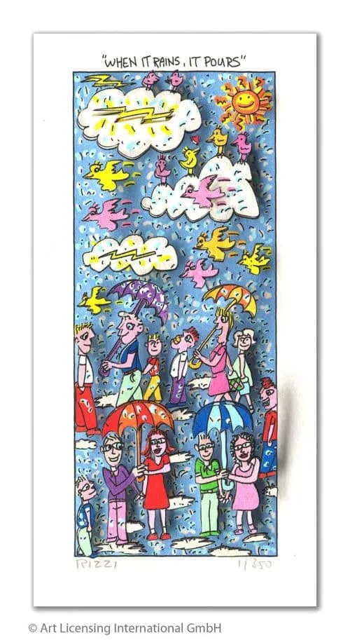 James Rizzi When it rains, it pours mit Passepartout Auflage 350 Ex. drucksigniert 30 x 20 cm
