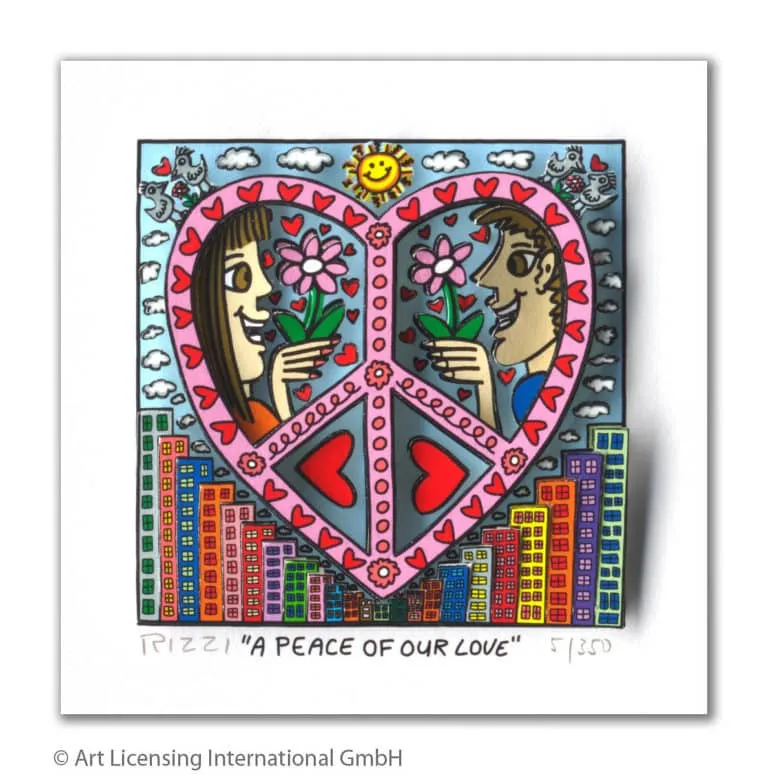 James Rizzi, A peace of our Love mit Passepartout Auflage 350 Ex. drucksigniert 20 x 24 cm