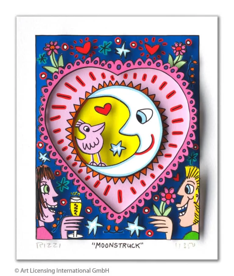 James Rizzi Moonstruck mit Passepartout Auflage 350 Ex. drucksigniert 40 x 30 cm