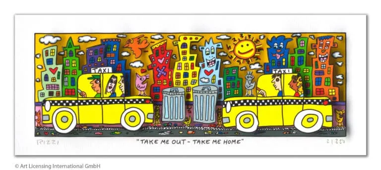 James Rizzi Take me out - Take me home mit Passepartout Auflage 350 Ex. drucksigniert 24 x 40 cm