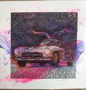 SAXA MB 300 SL - Fly Away Mixed Media/Pigmentdruck auf Karton 20 x 20 cm signiert und datiert Overpainting