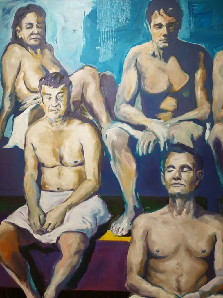 Markus Kurscheidt Quiet, please (Sauna) - Detail1 Öl auf Leinwand Unikat