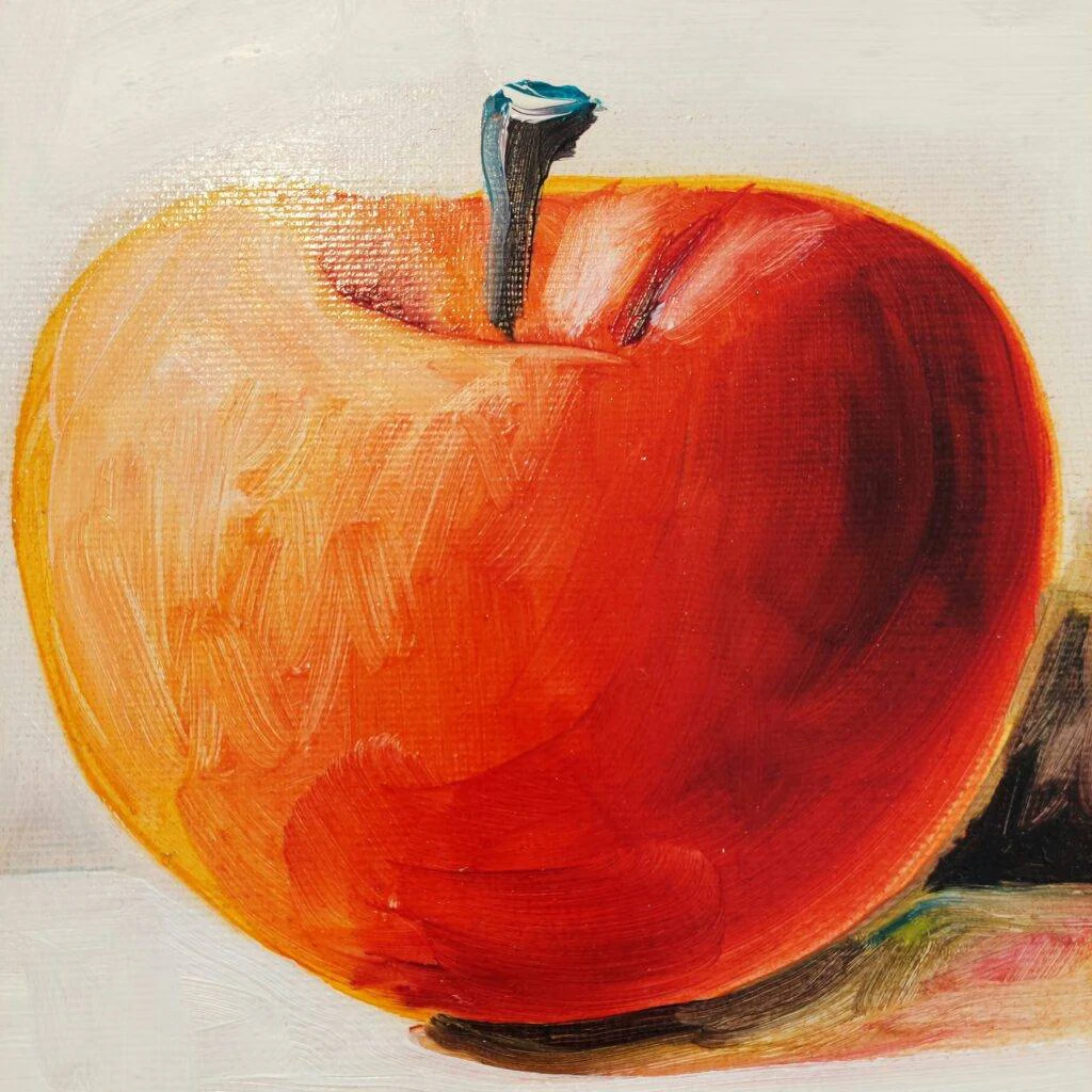 Andreas Schiller Apfel rot Öl auf Leinwand 27 x 27 cm Unikat