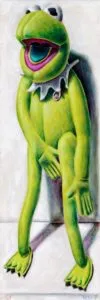 Andreas Schiller WKDA Frosch Kermit Grün Stehend Öl auf Leinwand