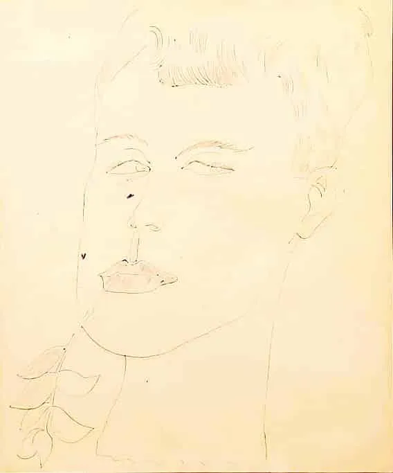 Andy Warhol Young Man, 1950 Kugelschreiber-Zeichnung 42x35 cm Unikat