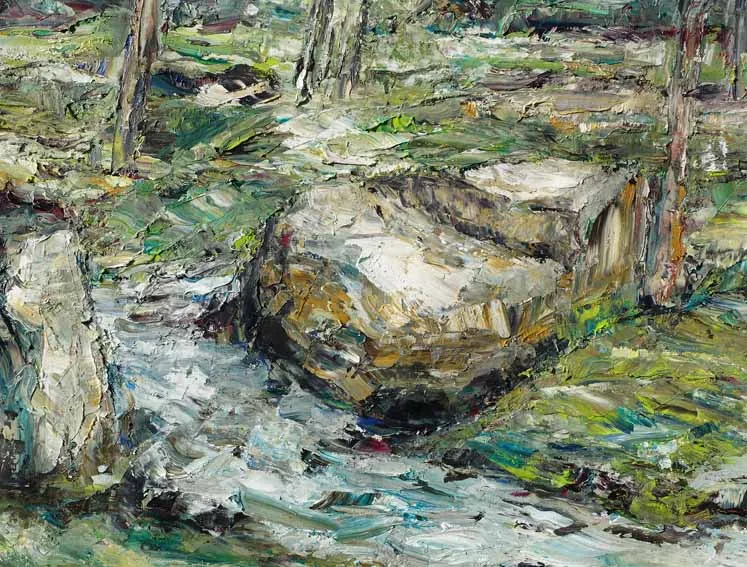 Rudi Weiss Am Fluss, 13-2020 Öl auf Leinwand