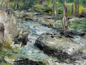 Rudi Weiss Am Fluss, 14-2020 Öl auf Leinwand