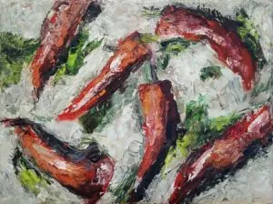 Rudi Weiss Peperoni I, 11 2018 Öl auf Leinwand