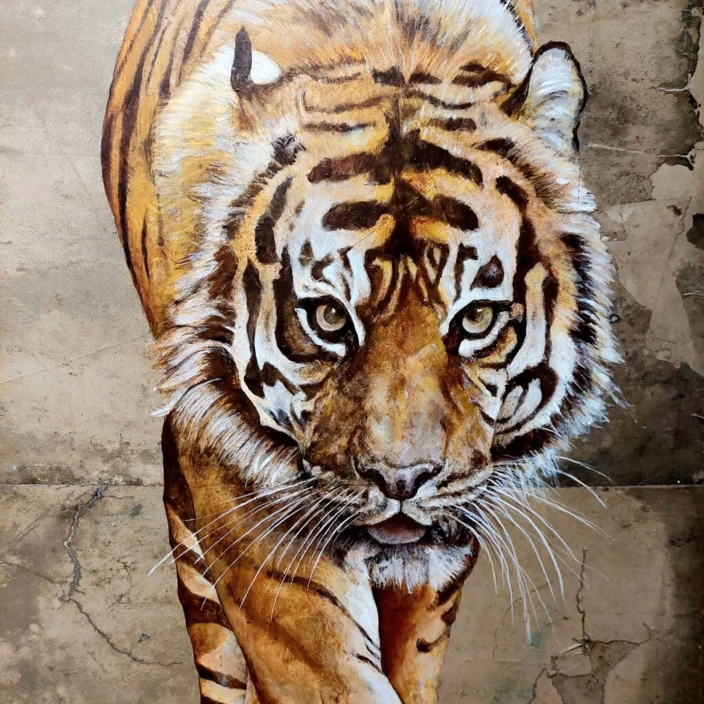 Wolfgang Zelmer La tigre Mischtechnik auf Leinwand 100 x 50 cm Unikat