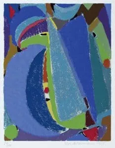 Max Ackermann Blaues Spektrum, 1955; (Schwünge) Siebdruck auf BFK Rives Bütten 30,4 x 24,0 cm signiert