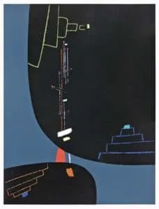 Max Ackermann Centrale auf Schwarz, 1955; (Überbrückungsvariante) Siebdruck auf glattem Karton 65,2 x 49,4 cm signiert
