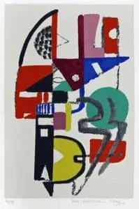Max Ackermann Mauerbild (Spiel um Senkrechte), 1974; (1946 / 74) Siebdruck auf Bütten 47,5 x 31,2 cm signiert