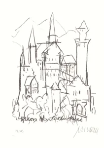 Armin Mueller-Stahl Schloss Neuschwanstein Lithographie 2019 handsigniert und nummeriert. Auflage 180 Ex. Papierformat 29,5 x 21 cm