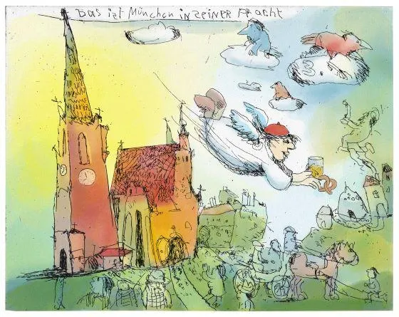 Janosch Das ist München in seiner Pracht Farbradierung