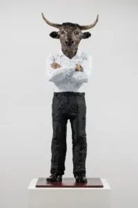 Stephan Balkenhol Stier/Bulle Bronzeskulptur, patiniert und bemalt 71 x 27 x 27 cm Aufl. 30 Ex. + 6 A.P.