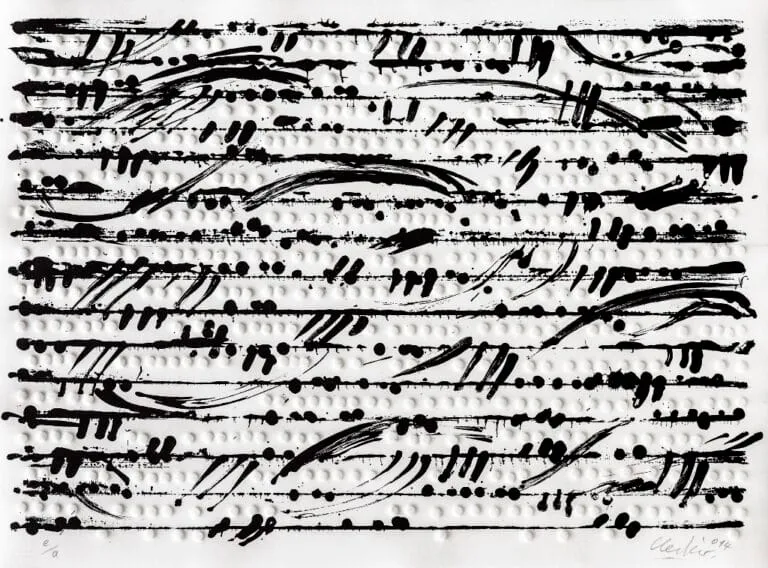 Günther Uecker Optische Partitur III, 2014 Prägedruck und Lithografie Maße 66,5 x 90 cm