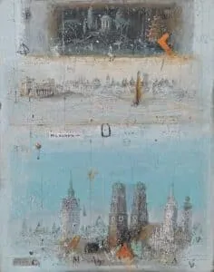 Alexander Befelein Flug über München Mischtechnik auf Karton 30 x 23,5 cm Unikat