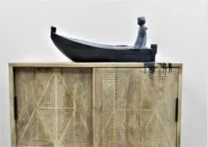 Leo Ferdinando Demetz Horizont Lindenholz, Farbe, Holzschrank 110 x 110 cm Unikat