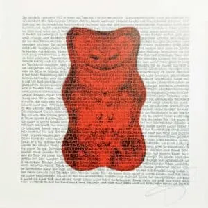 SAXA Goldbär - Erdbeere Mixed Media/Pigmentdruck auf Karton je 20 x 20 cm signiert und datiert