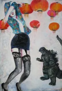Monika Kaiblinger Godzilla Acryl auf Leinwand 170 x 120 cm Unikat