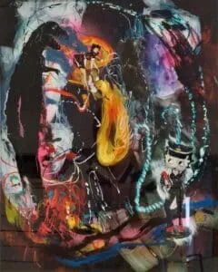 Monika Kaiblinger Betty und Godzilla Acryl auf Glas Maße 50 x 40 cm