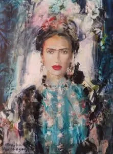 Monika Kaiblinger Frida mit blauem Kaktus Acryl auf Leinwand 40 x 30 cm Unikat