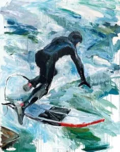 Markus Kurscheidt Go (Wellenreiter am Eisbach in München) Öl/Leinwand 140 x 110cm Unikat