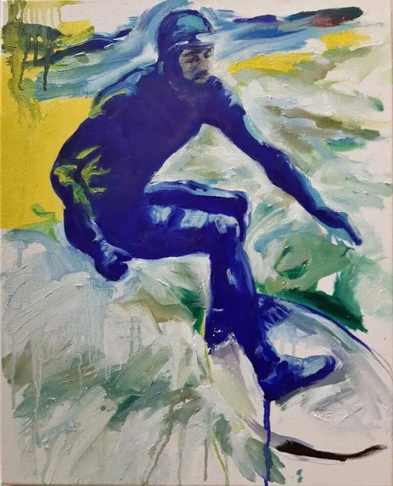 Markus Kurscheidt Eisbachsurfer (blau) Öl/Leinwand 50 x 40 cm Unikat