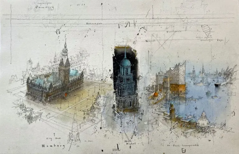 Alexander Befelein Magic Hamburg, 2023 Mischtechnik/Papier Maße 30 x 45,5 cm Unikat