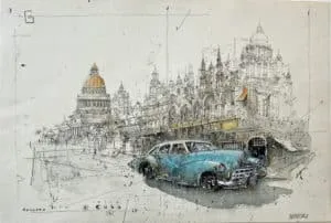 Alexander Befelein Viva Cuba XII, 2023 Mischtechnik/Papier Maße 17 x 25,5 cm Unikat