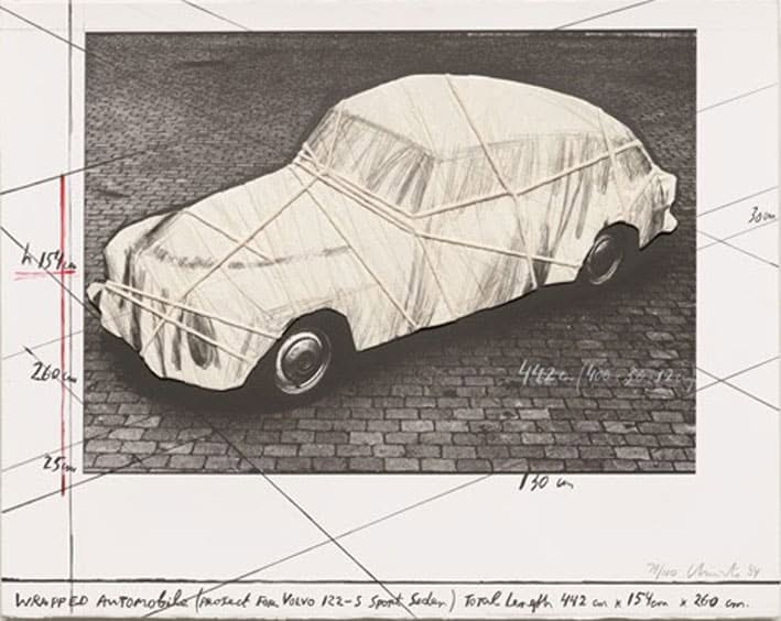 Christo Christo und Jeanne-Claude Wrapped Automobile (Volvo) Collage auf BFK Rives, auf Pappe aufgezogen r. u. nummeriert, r. u. signiert Christo 84